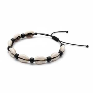 Shell Bracelet Adjustable Cord Beige Black Beach Boho  Shell Jewelry